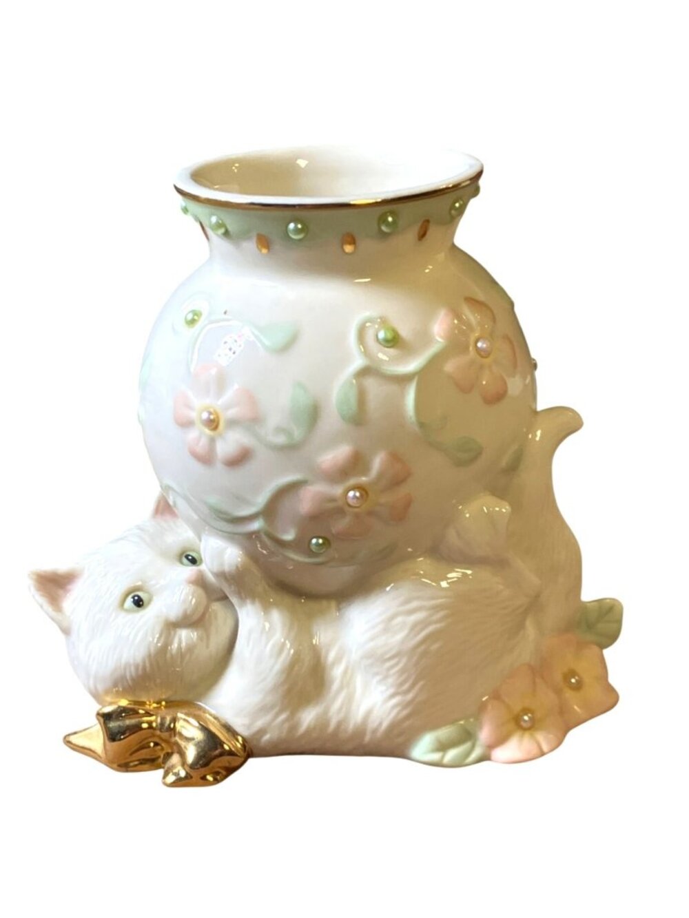 Lenox Petals & Pearls Cat Bud Vase With Floral and Gold Colored Accents - Picture 3 of 16